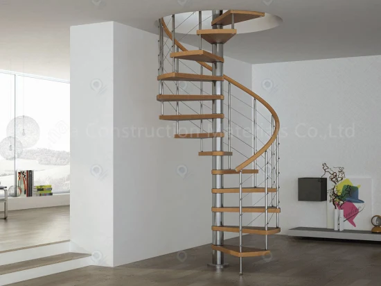 Elegante Art-Edelstahl-Wangen-gebogene Treppe benutzte Wendeltreppe-Eichen-Treppenstufe